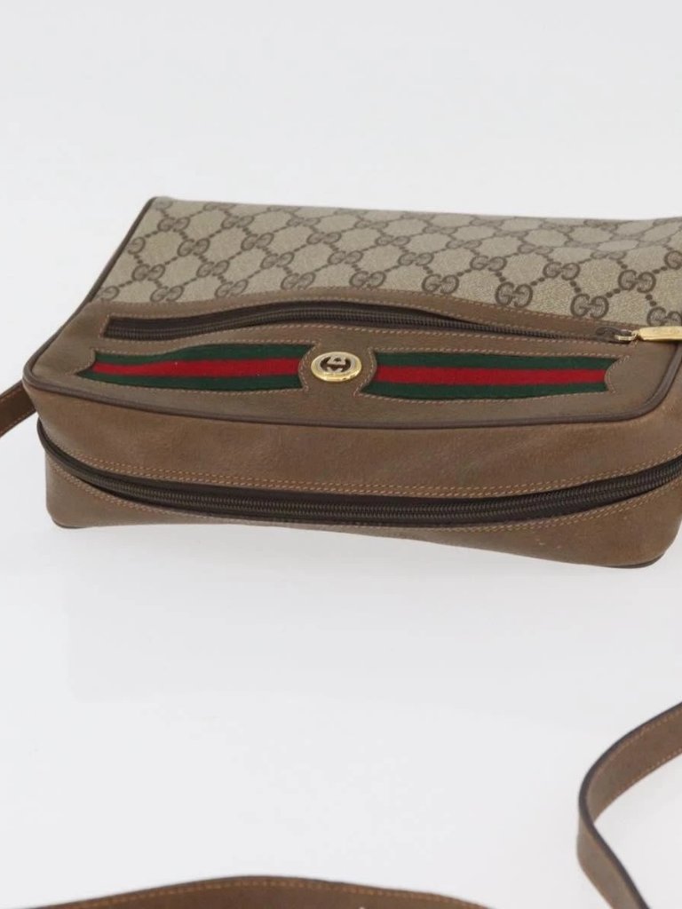 Gucci Gg Supreme Web Sherry Line Bag Pvc Beige Gold 119 02 088 Auth